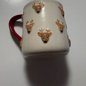 Deer Motif Ceramic Mug with Red Handle
